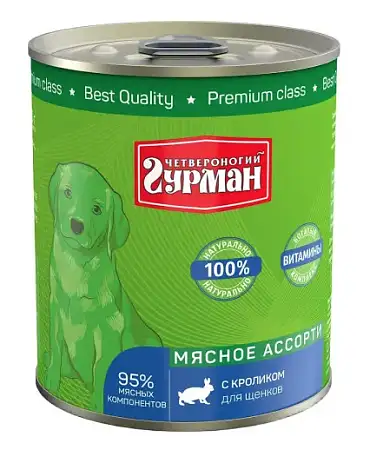 Купить Четвероногий Гурман Мясное ассорти консервы для щенков с кроликом