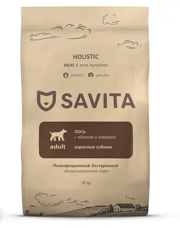 Купить savita сухой беззерновой корм для взрослых собак всех пород с мясом лося