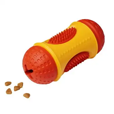 Homepet SILVER SERIES TPR игрушка для собак цилиндр фигурный с отверстиями для лакомств желто-красный каучук