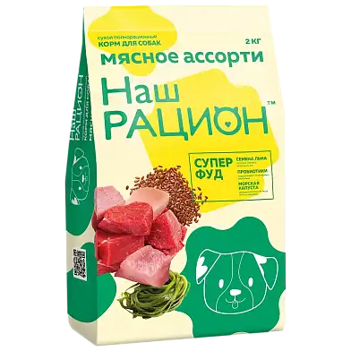 Наш Рацион сухой корм для взрослых собак всех пород мясное ассорти